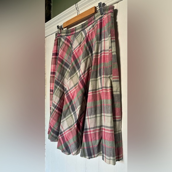 *3 for $20* Vintage Plaid A-Line Skirt in Pink and Green, Midi Length, sz 16 - Picture 2 of 8